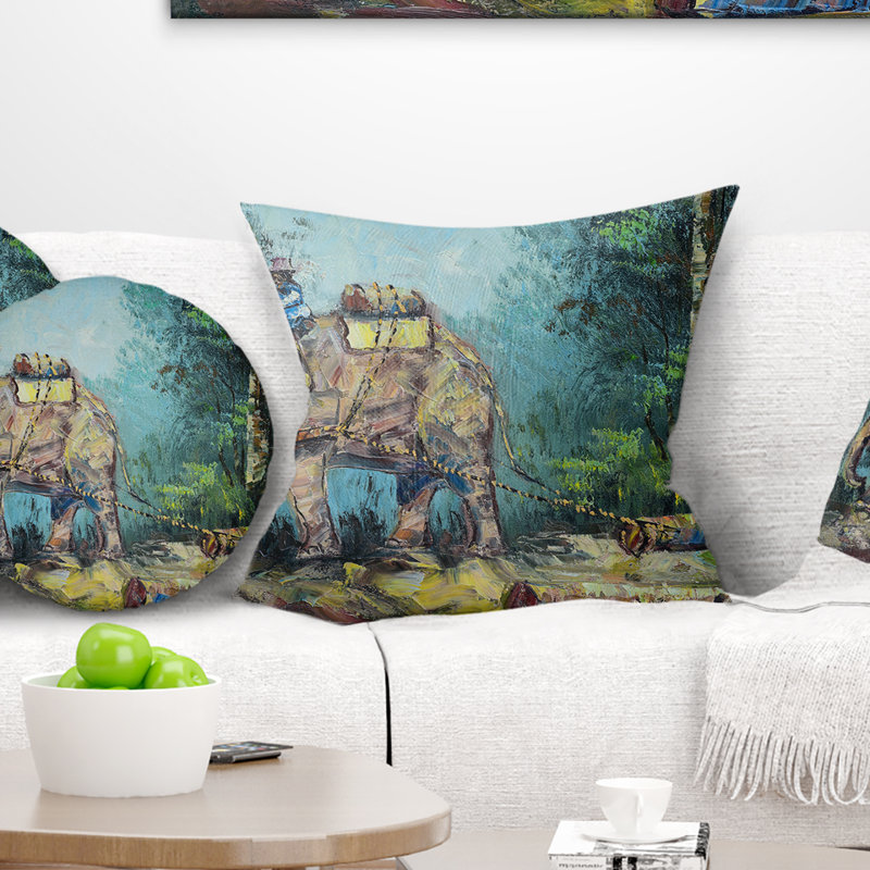 Elephant Dragging Logs - Animal Printed Pillow, 18" x 18", Euro Pillow