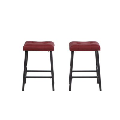 Bar Stools Set of 2, Barstools for Kitchen Island Counter, Leather Upholstery Kitchen Stools with Curved Saddle Seats, Bar Chairs with Metal Base