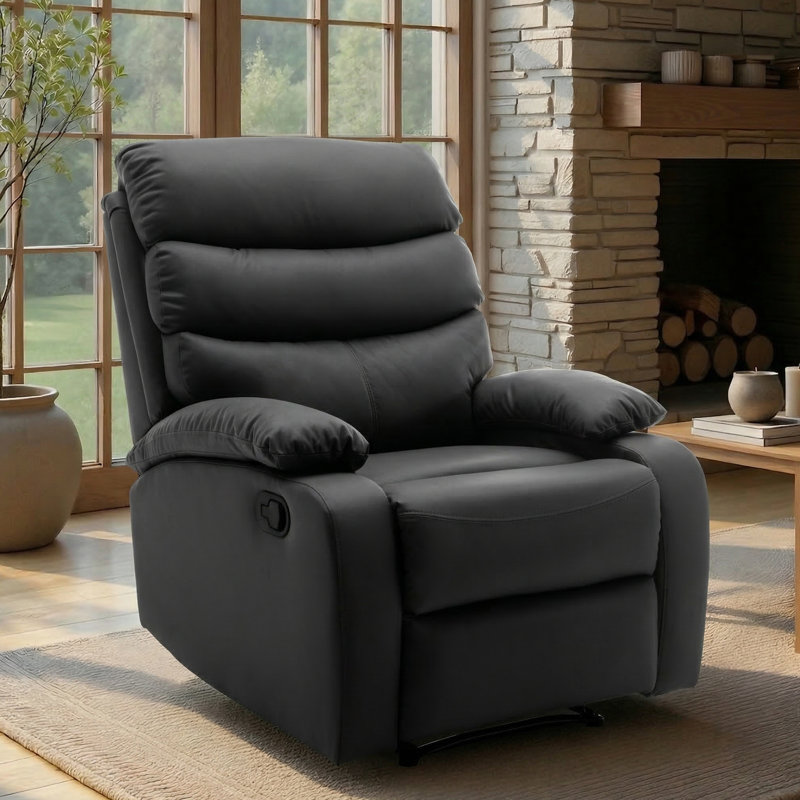 Small Recliner Chair Manual Standard Recliner ,modern Recliners For Small Spaces,single Reclining Sofa-Black, Black