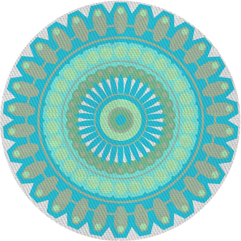 Fabriqué à la machine à partir de laine et de polyester gris/vert Tapis décoratif, Rond 7 pi