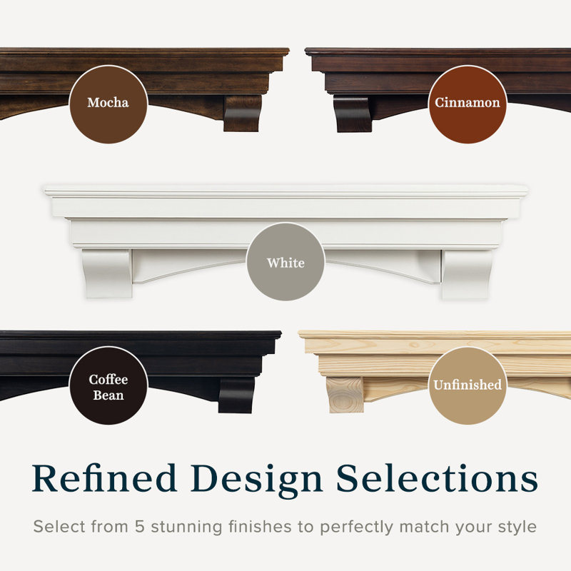 Salem 48" Floating Pine Wood Fireplace Mantel Shelf with Arched Corbels - Cinnamon Finish, 48" Length, Cinnamon