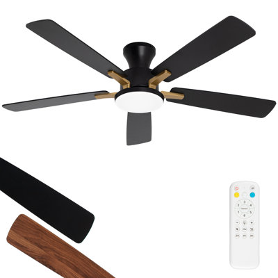 52 Inch Ceiling Fan With Light, Remote Control, Flush Mount Low Profile, Dimmable Led Light, Quiet Reversible Motor For Bedroom, Living Room, Dual-use Black And Brown Styles