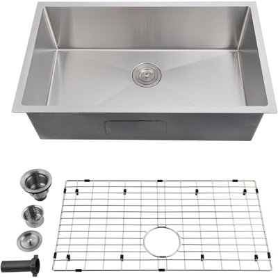 Évier de cuisine encastré à simple cuve, en acier inoxydable 304, l 22 po x P 18 po x H 9 po, finition brossée, cuisine moderne
