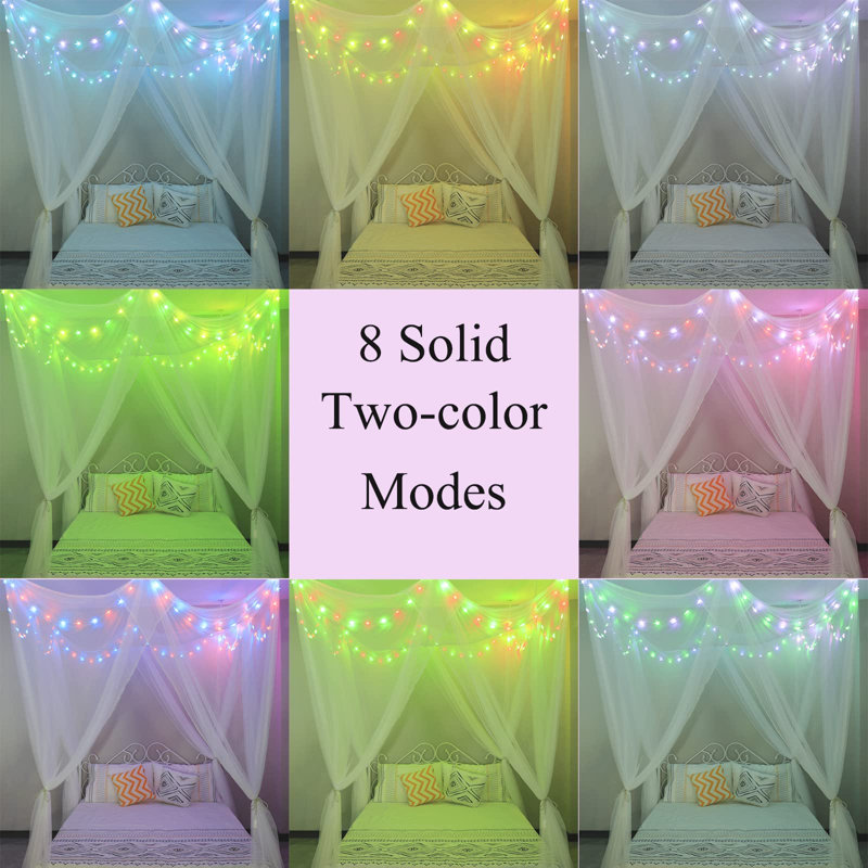 Ciel de lit blanc avec guirlande lumineuse étoilée 24 couleurs pour filles, rideaux de lit princesse à 8 coins avec guirlande lumineuse DEL à couleurs changeantes et télécommande pour chambre d'adultes et femmes