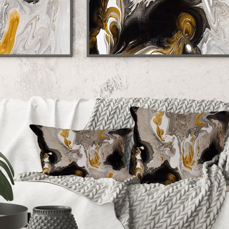 Coussin décoratif doré et noir I - marbre, 18 po x 18 po