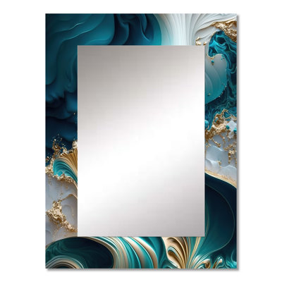 Abstract Geode Turquoise III - Marble Decorative Mirror, Modern Wall Mirror, Printed Metal Art