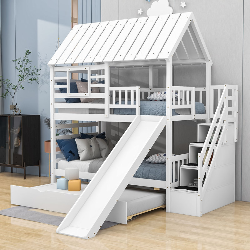 Perignan Twin over Twin Standard Bunk Bed with Trundle by Harper Orchard, White