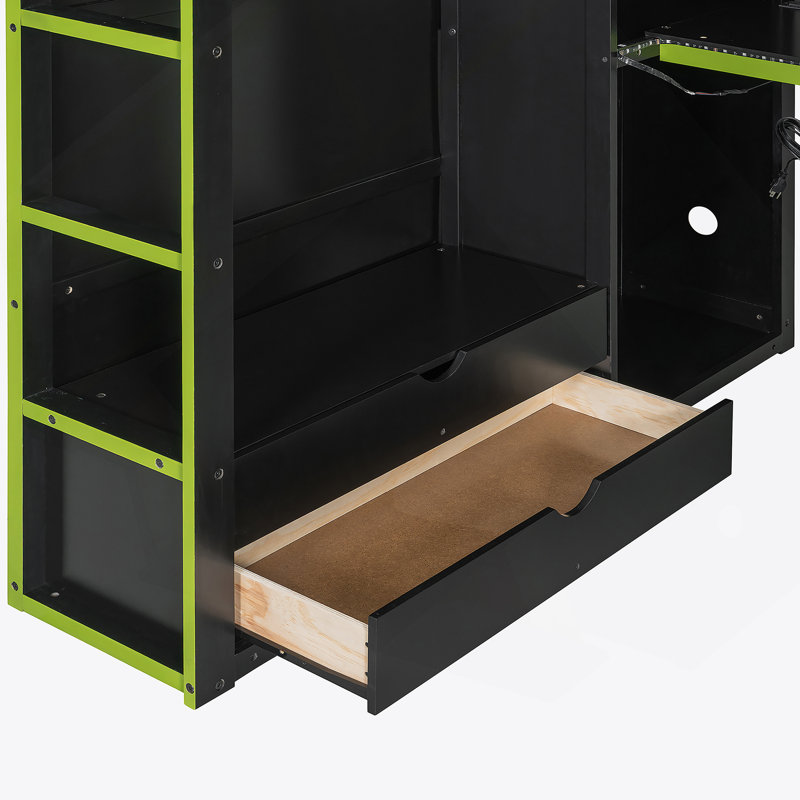 Full Size Kohlton Loft Bed With Desk,Wardrobe,Ample Storage Space,And RGB Light, Green(OLD SKU:LT000261AAG), Green