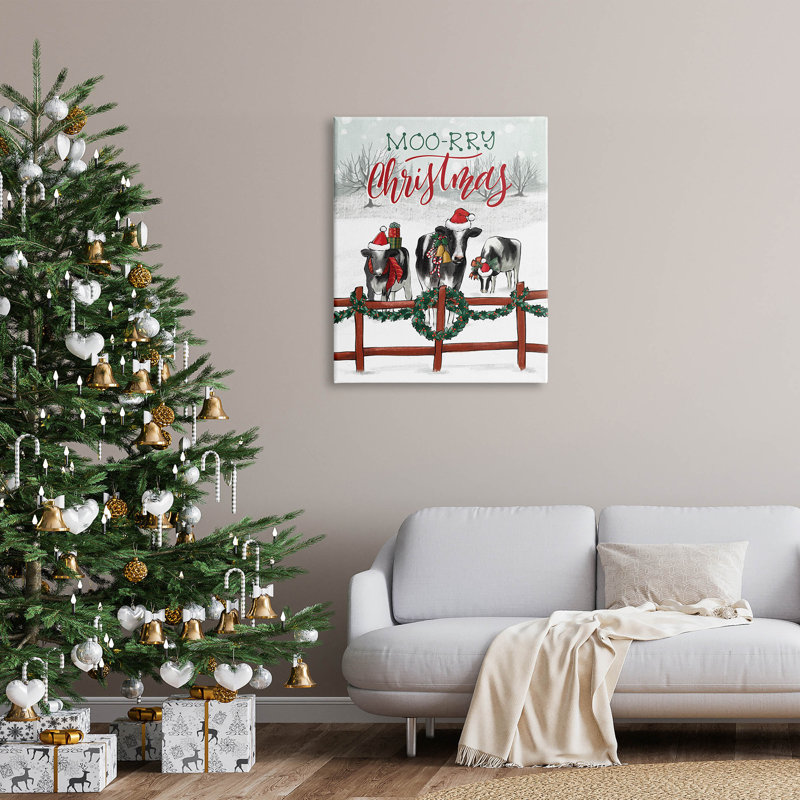 Art mural sur toile «Moo-Rry Christmas Holiday Snowy Cows» par Caverly Smith, H 40 po x l 30 po x P 1,5 po