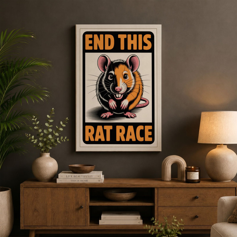 End This Rat Race Typography 1 Piece Wrapped Canvas Wall Art, 36x24 - 91.4 x 61.0 cm, Cream Border