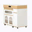 Table de salle à manger extensible avec plateau pliable extra-long, îlot de cuisine roulant avec tiroirs, prise de courant et verrou de frein, armoire de rangement pour la cuisine et la salle à manger (naturel et blanc crème)-726539712-726539741