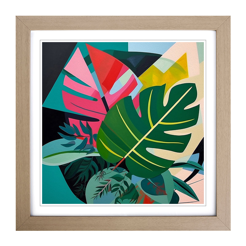 Tropical Leaf Suprematism No.6 - Single Picture Frame Print on Wood, Oak