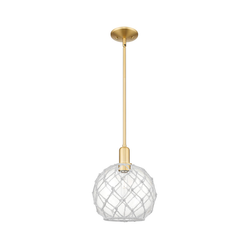 Arcadia - Mini-luminaire suspendu avec tige 10 po 1 lumière, Or satiné, Clear Glass With White Rope