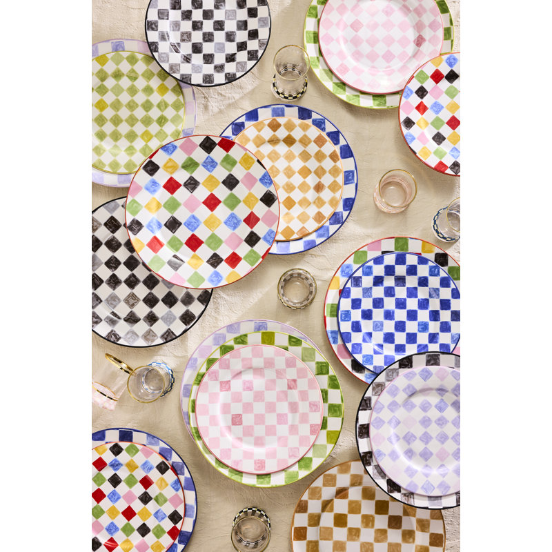 Pink Check Dinner Plate, Blue