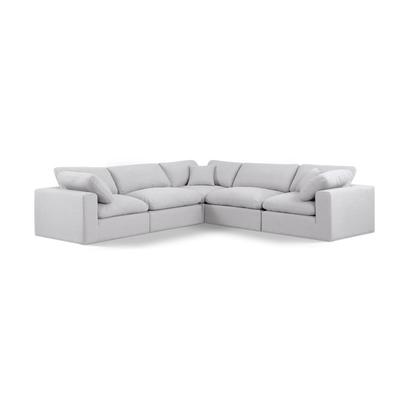 Hudhaifa Upholstered L-Shaped Sectional Reversible, White Linen Textured Fabric
