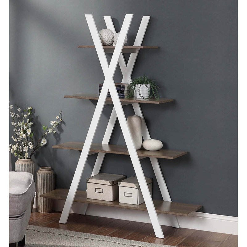 Darek Ladder Bookcase, Driftwood/White