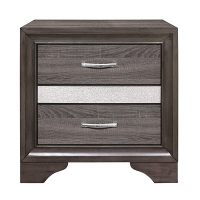 Glamorous Bedroom Furniture 1Pc Nightstand Of Drawers With Hidden Felt-Lined Jewellery Drawer White Finish And Silver Glitter