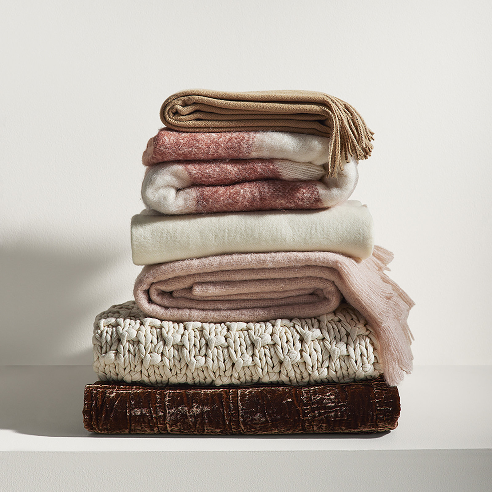 Bairdford Cotton Throw Blanket, Ivory