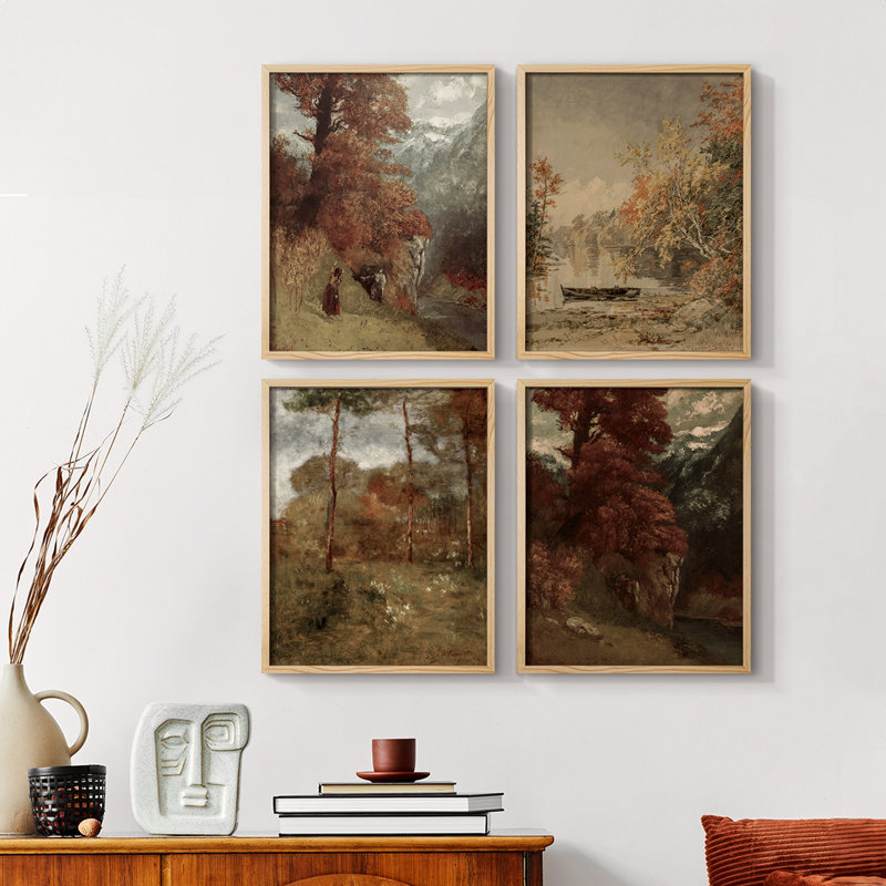 «Vintage Landscape», reproduction encadrée CLXV - ensemble de 4, Noir, H 44 po x l 14 po