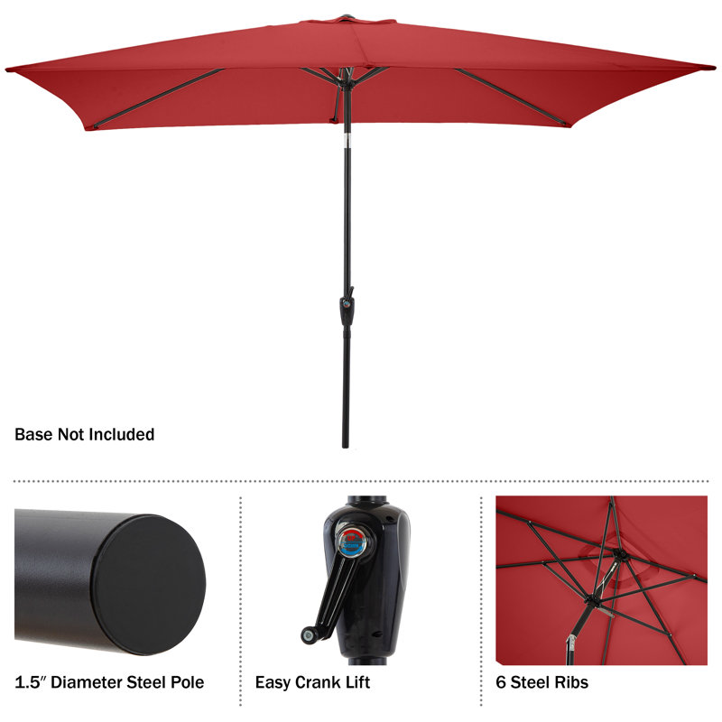 6 Piece Set, Weston Table with 4 Chairs, 10-Foot Rectangular Umbrella Red, Red, 4
