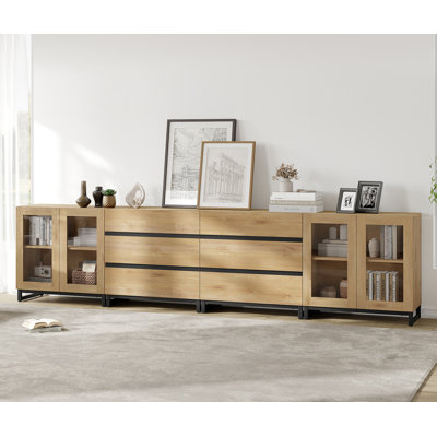 4 In 1 Multifunctional Dresser With Glass Doors And 6 Drawers, Modern Chest Of Drawers With Adjustable Shelf And, Closet Organizers And Storage Cabine by 17 Stories
