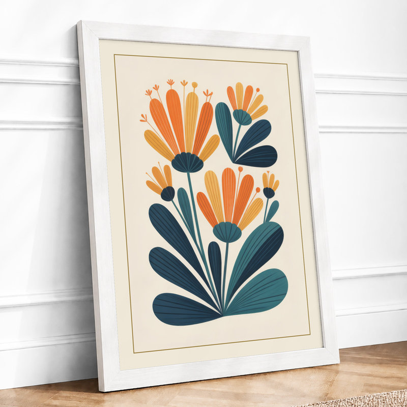 Symmetrical Floral Study Mid-Century - Framed Print, A1 - 84.1 x 59.4 cm, White