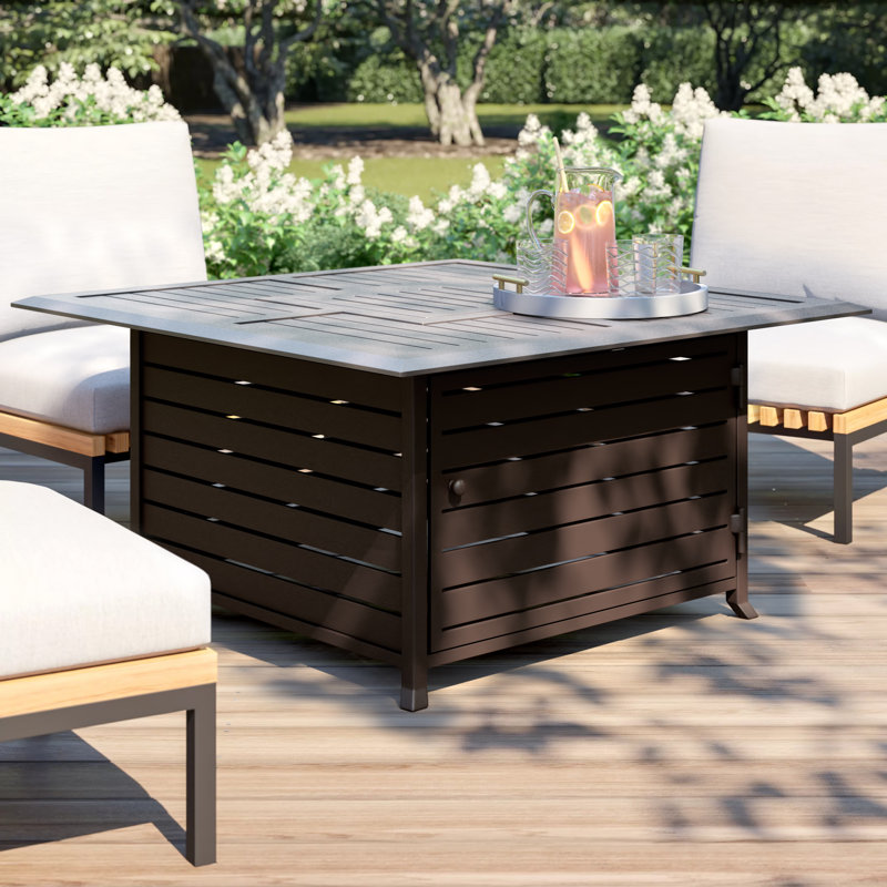 Jenese Square Aluminum Propane Smokeless Fire Pit Table with Hidden Fuel Tank