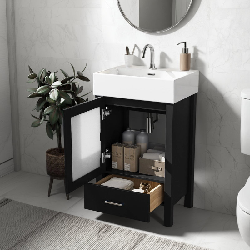 Meuble-lavabo de 20 pouces avec lavabo en céramique et beaucoup de rangement - idéal pour les petites salles de bain