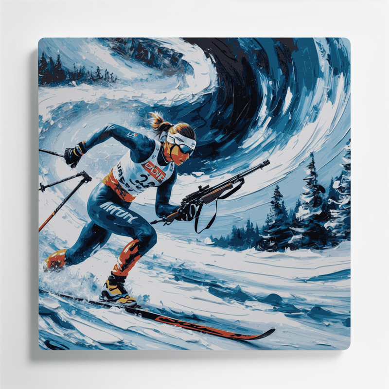 Sports, biathlon gris, art mural en métal, H 32 po x l 32 po x P 0,05 po