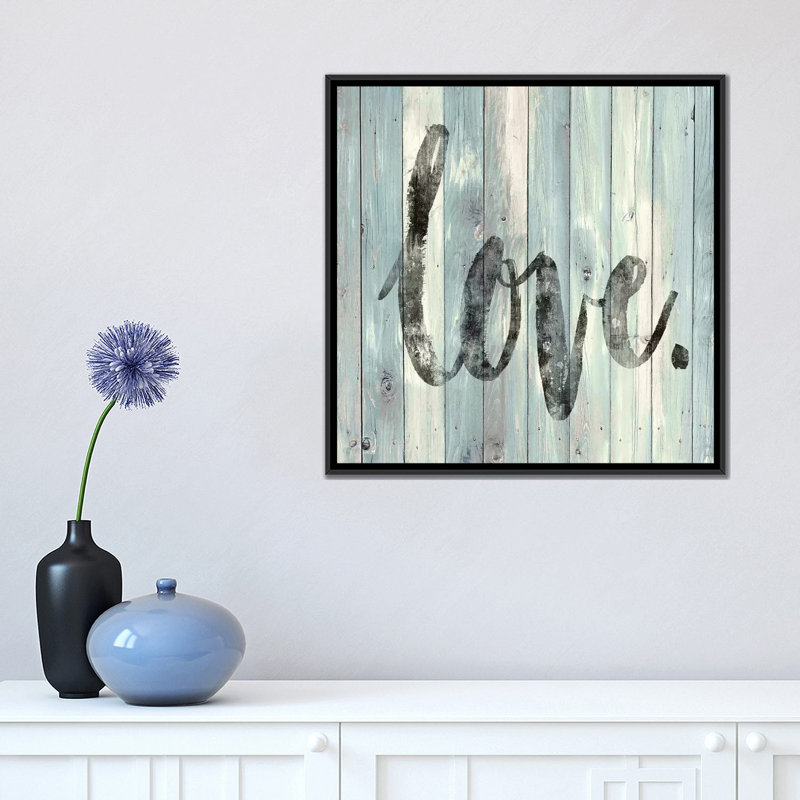 Letter. « on wood », art textuel sur toile, H 18 po x l 18 po x P 1,5 po, Toile avec cadre noir, Pas de tapis