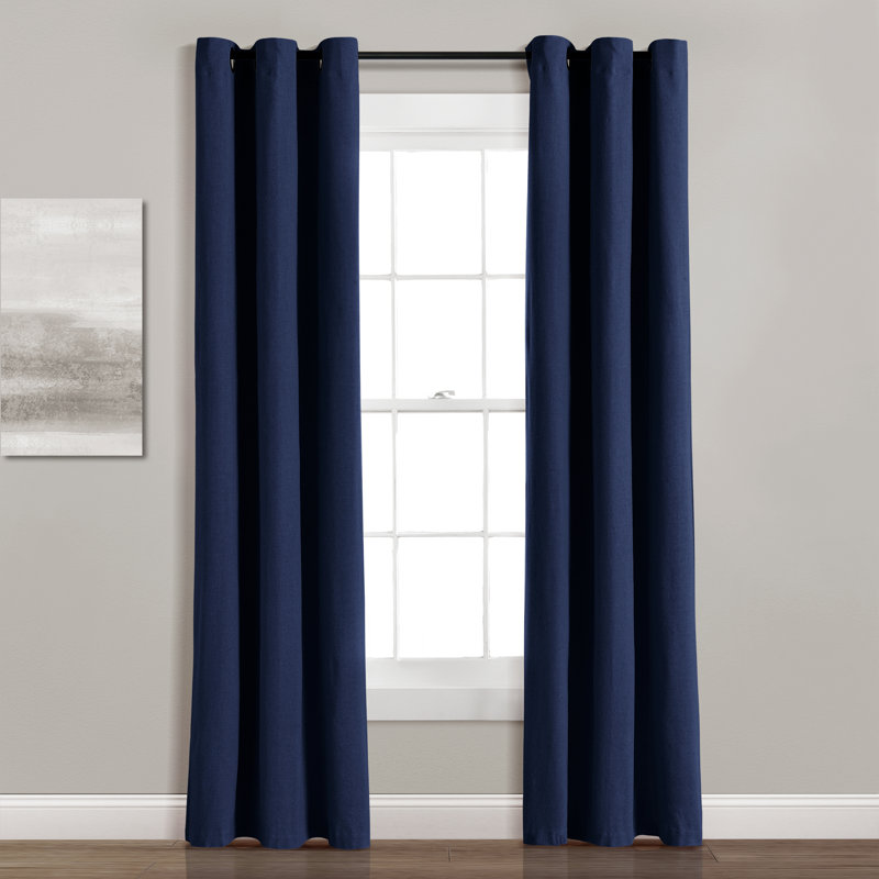 Lush Decor Linen Grommet Cotton Blend Blackout Curtain Single Panel, Navy