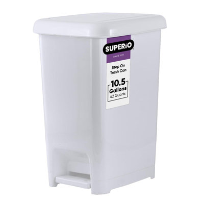 Poubelle avec pédale Superio Slim - 10,5 gallons avec couvercle, grande poubelle en plastique, poubelle pour salle de bain, cuisine, bureau, chambre à coucher, dortoir, patio, - fumée blanche