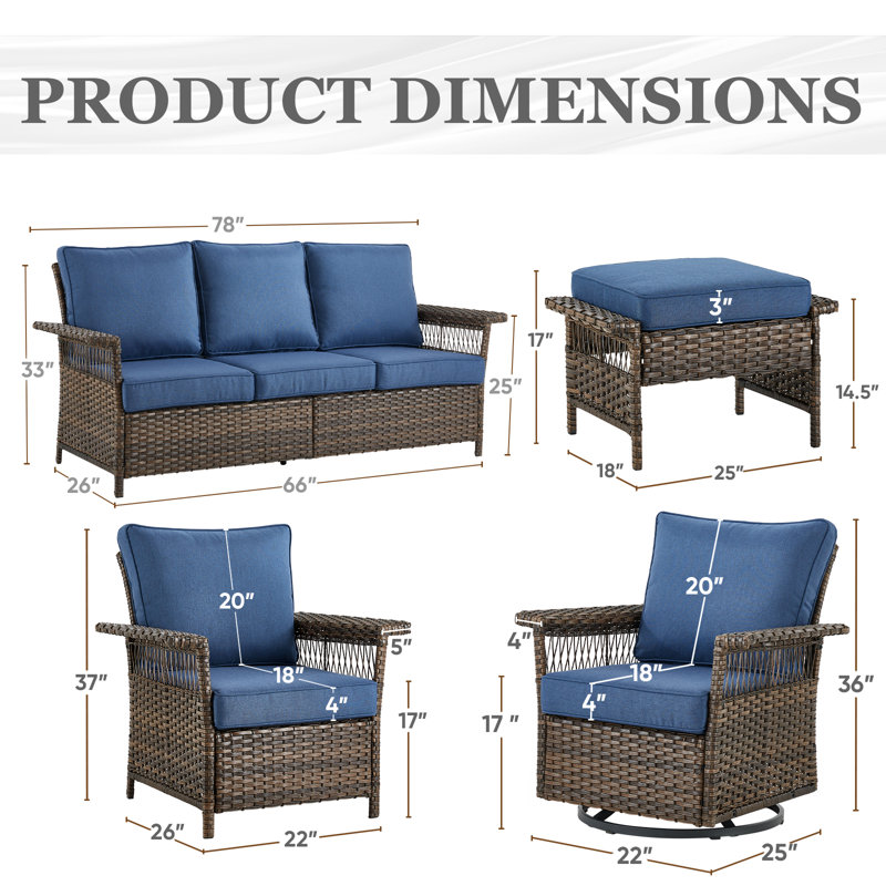 Tapash 9 - Person Patio Conversation Set with Cushions, Blue