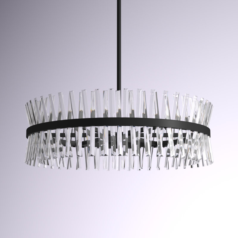 Lustre cylindrique unique et remarquable à 16 lumières avec accents de cristal Athol, Noir, H 12 po x l 36 po x P 36 po