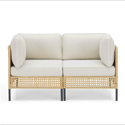 Ensemble de canapé modulaire d'extérieur en osier naturel avec coussins beiges Boho