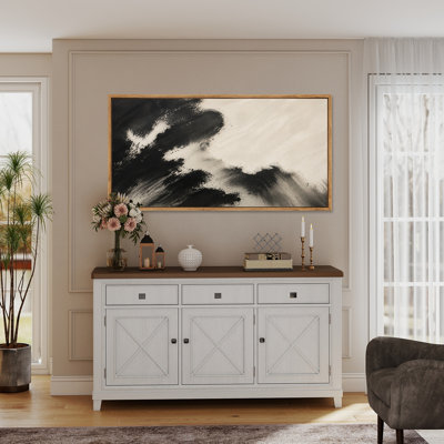 Dark liquid abstract composition Framed Wall Art, Ready to Hang, 60 x 30 Inches