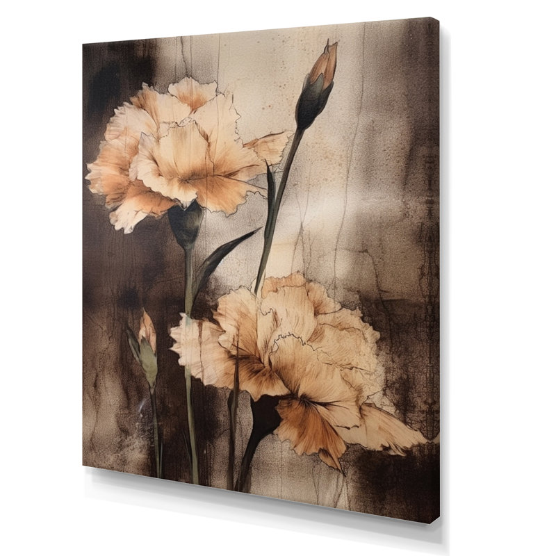 Œillets bruns rétro I sur toile, H 44 po x l 34 po x P 1,5 po, Toile tendue