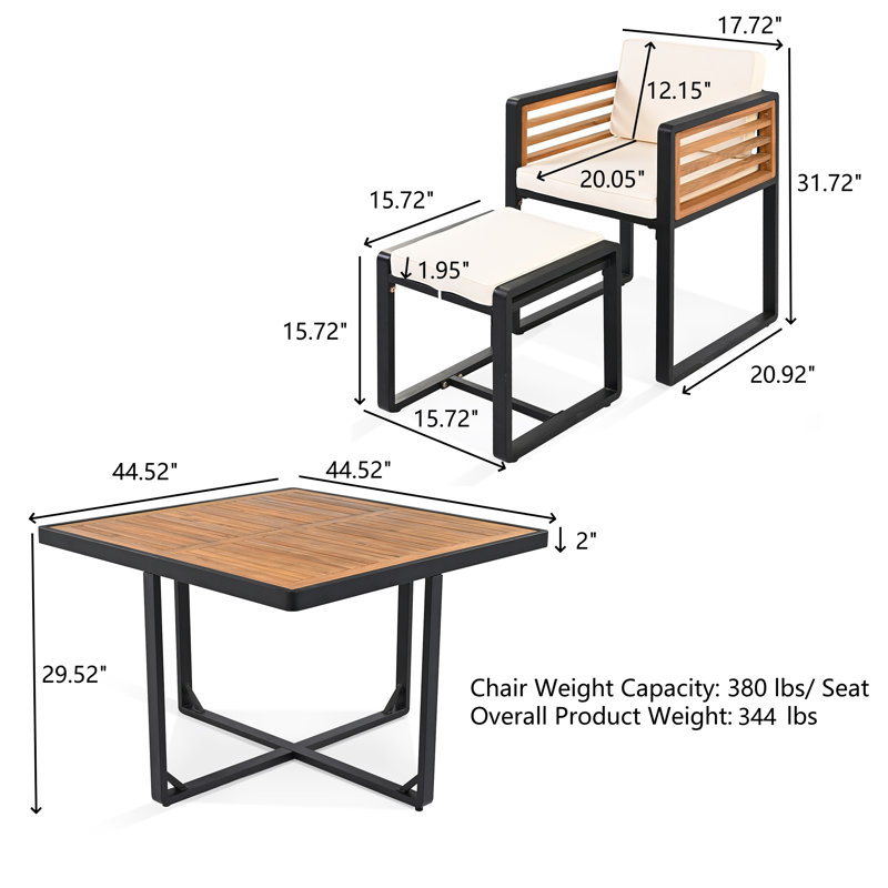 Ensemble repas 18 pièces pour l'extérieur avec coussins, Beige