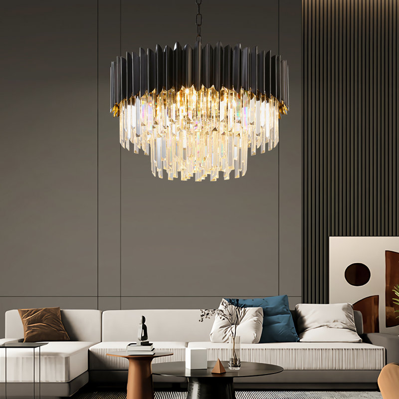 Lustre moderne en cristal noir K9 à trois couches D23