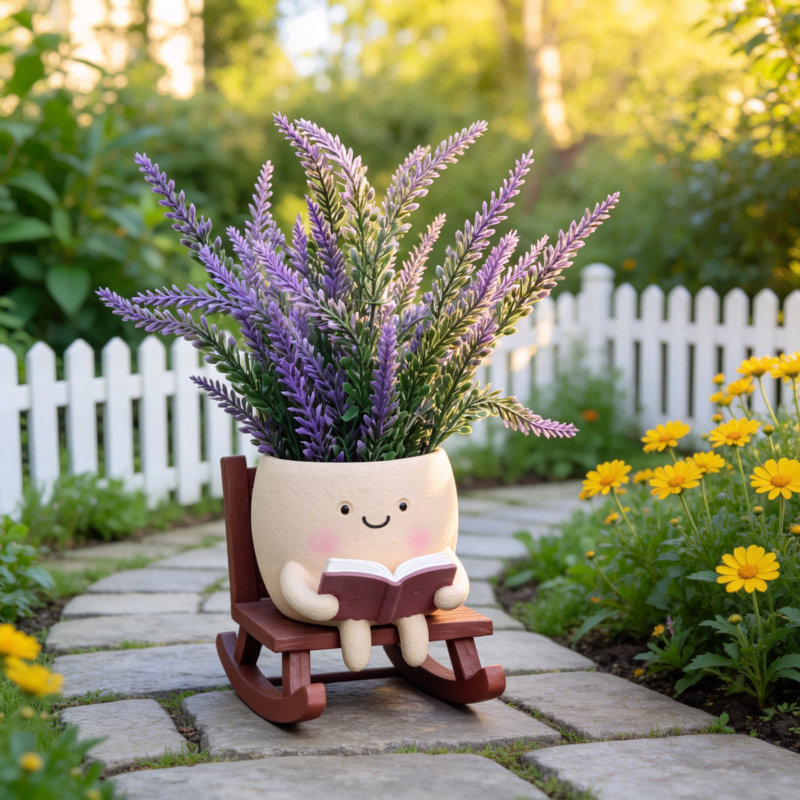 Latitude Run® Cute Face Succulent Planter, Funny Rocking Chair Reading ...