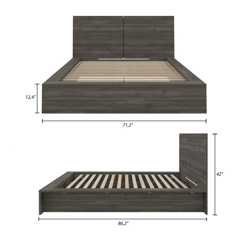 Lit plateforme et tête de lit Guendolyn, Grand, gris