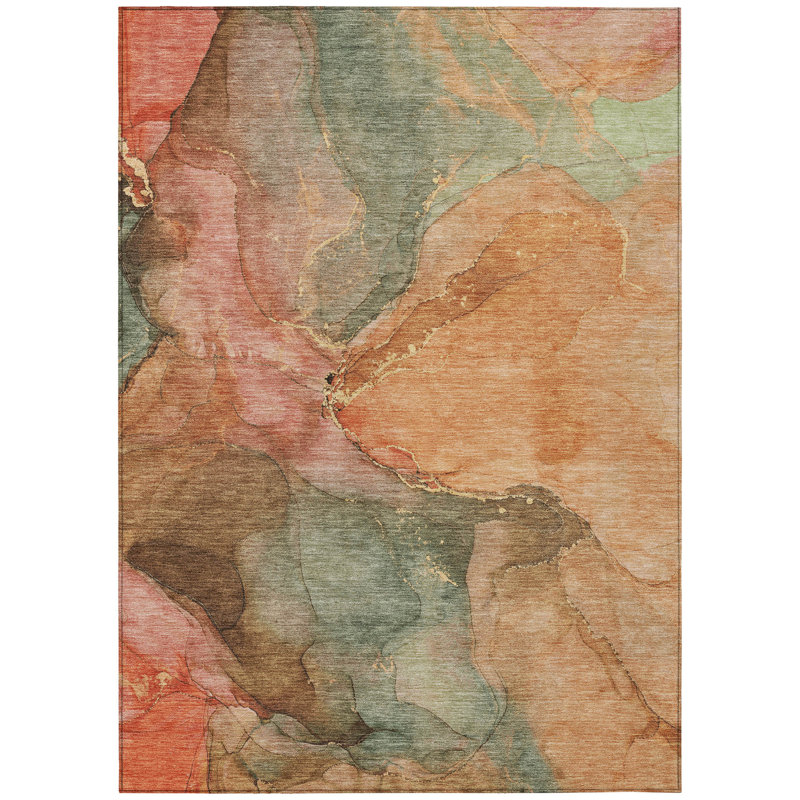 Machine Washable Indoor/Outdoor Xhevrie Coral Rug, Rectangle 8' x 10'