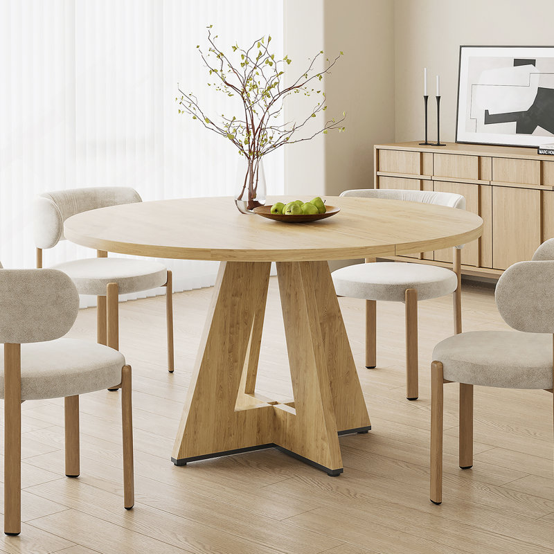 Table de salle à manger ronde de 47 po pour 4 à 7 personnes, table de cuisine en bois moderne avec base en métal robuste, grande table de salle à manger ronde pour salle à manger, assemblage facile
