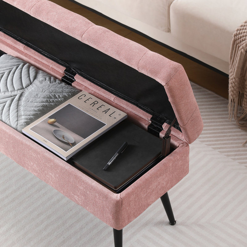 Banc de rangement en lin Honoka, Rose