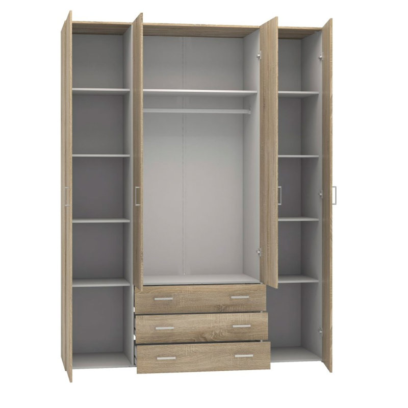 Orval 4 Door Manufactured Wood Wardrobe, Oak