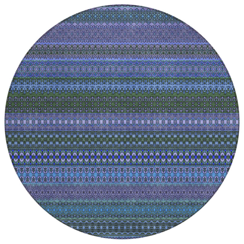 Kinslee Washable Striped Indoor / Outdoor Rug, Round 8'