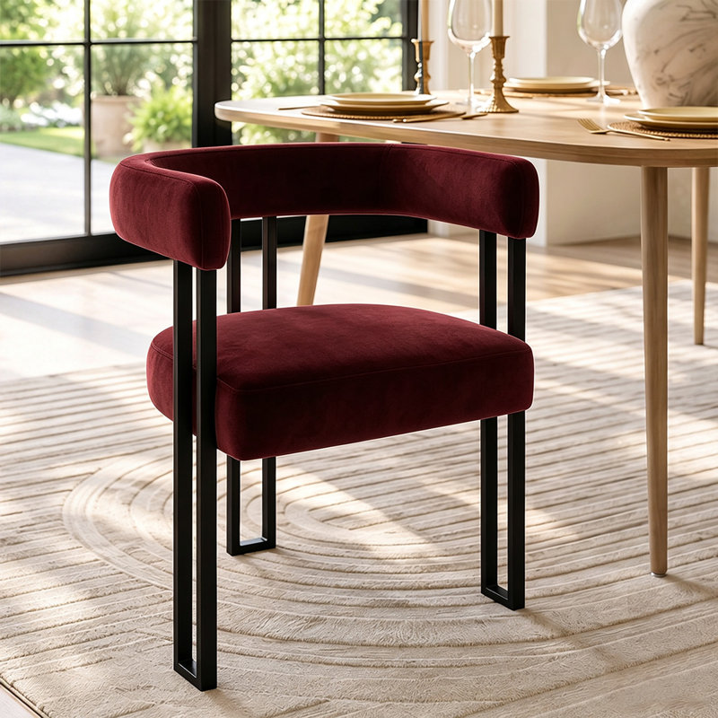 Ensemble de table de salle à manger pour 6 personnes avec table extensible et 6 fauteuils rembourrés en velours, Bourgogne
