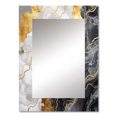 Gold And Grey Abstract Marble Mirage III - Marble Decorative Mirror, Gold Wall Mirror, Printed Metal Art