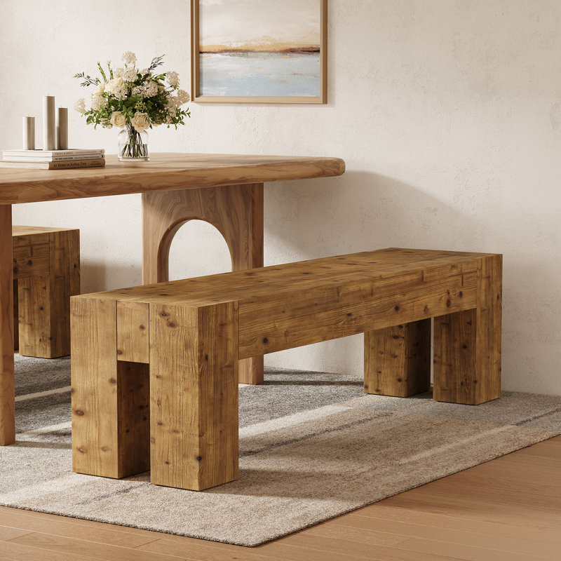 Solid Wood Bench, Natural Brown