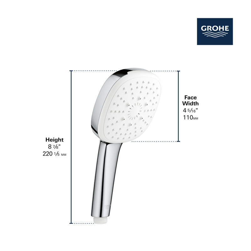 Tempesta 110 Square 3-Spray Hand Shower, Chrome